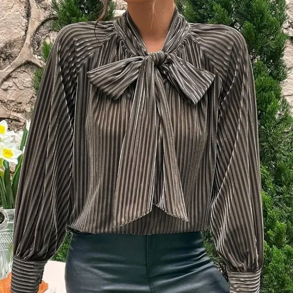 Womens Tie Neck Raglan Sleeve Tie Front Blouse - Picture 4 of 4